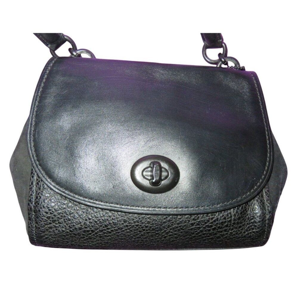 COACH Faye Black Refined Calf leather buffalo embossed leather & suede satchel - Picture 5 of 14